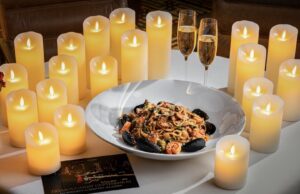 То самое свидание в «Магадане»: игристое, паста с морепродуктами и концерт романтичной музыки в свете тысяч свечей