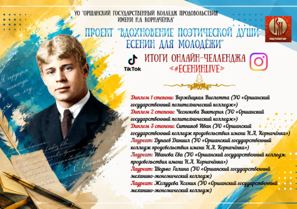 &laquo;Душа поэта в цифровом формате&raquo;: в Орше подвели итоги онлайн-челленджа &laquo;#ЕсенинLive&raquo;